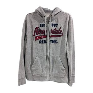 Aeropostale Hoodie Men's Size Large Grey Full Zip Long Sleeves Y2K Style Mall